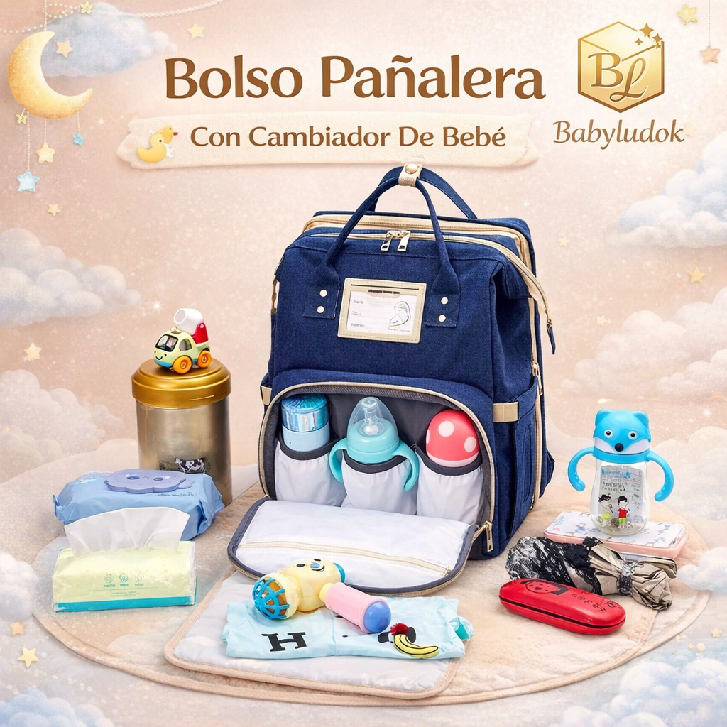 Mochila Pañalera 3 en 1 con Cambiador y Cuna Portátil