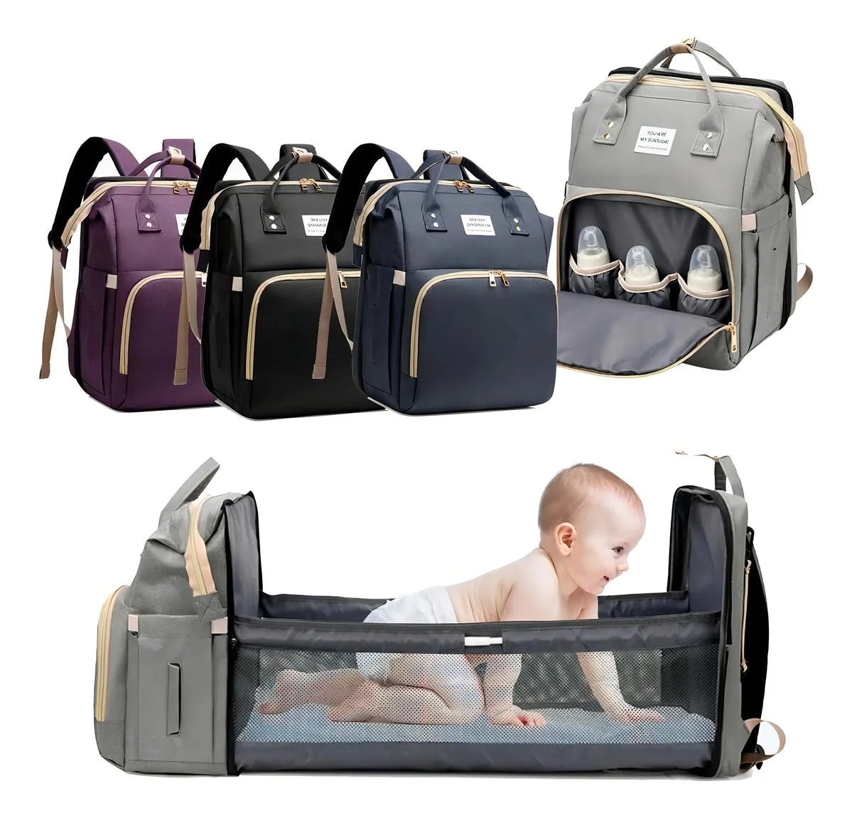 Mochila Pañalera 3 en 1 con Cambiador y Cuna Portátil