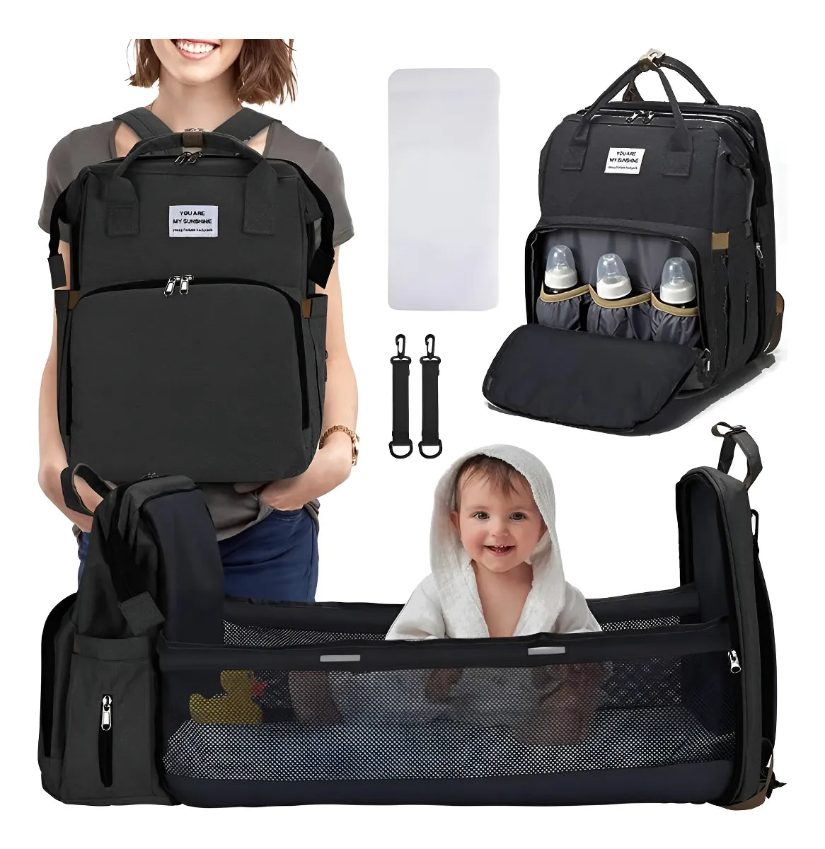 Mochila Pañalera 3 en 1 con Cambiador y Cuna Portátil