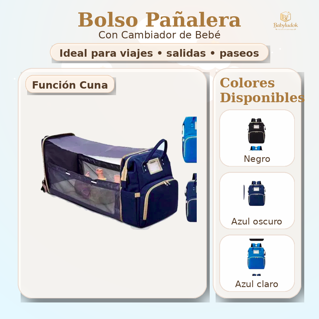Mochila Pañalera 3 en 1 con Cambiador y Cuna Portátil