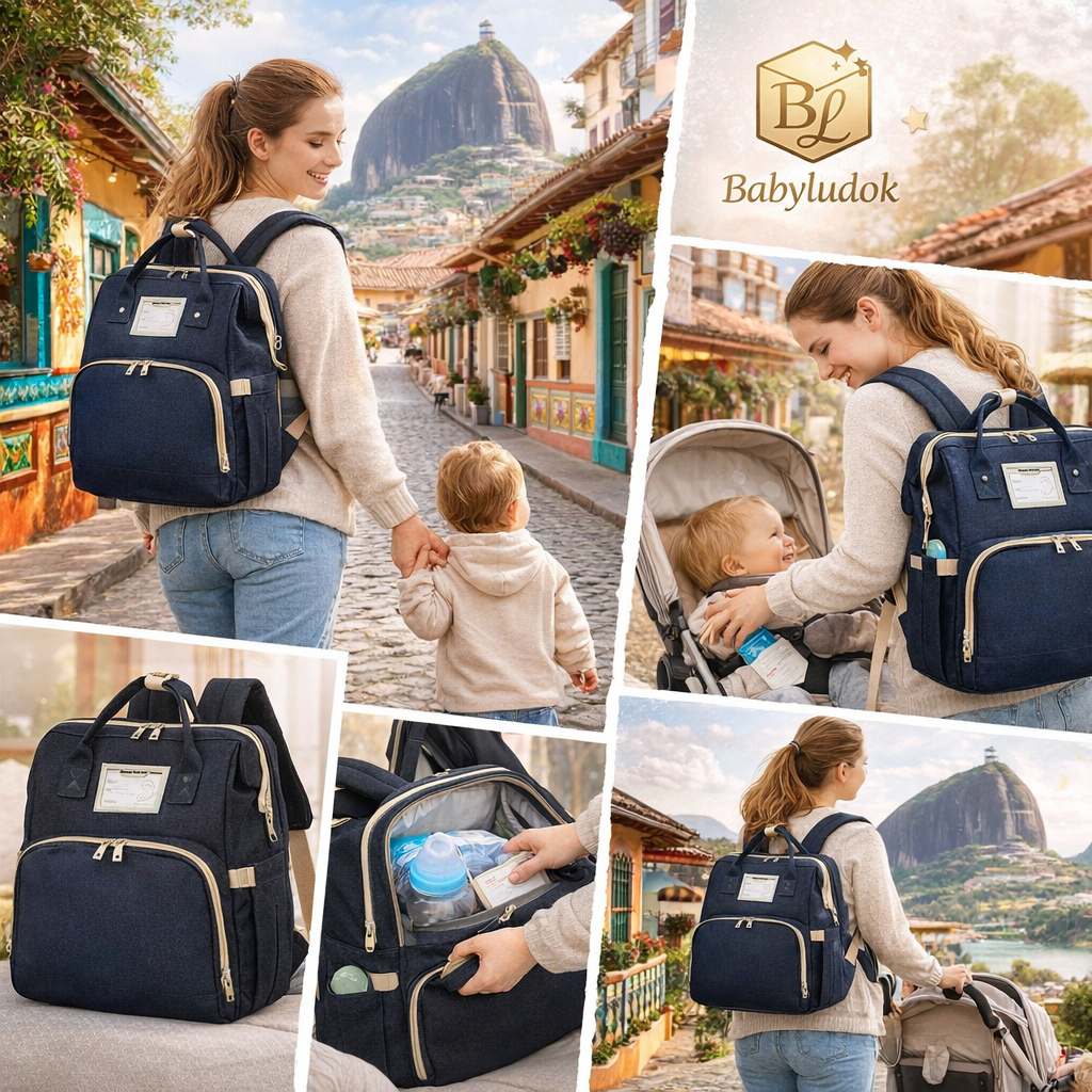 Mochila Pañalera 3 en 1 con Cambiador y Cuna Portátil